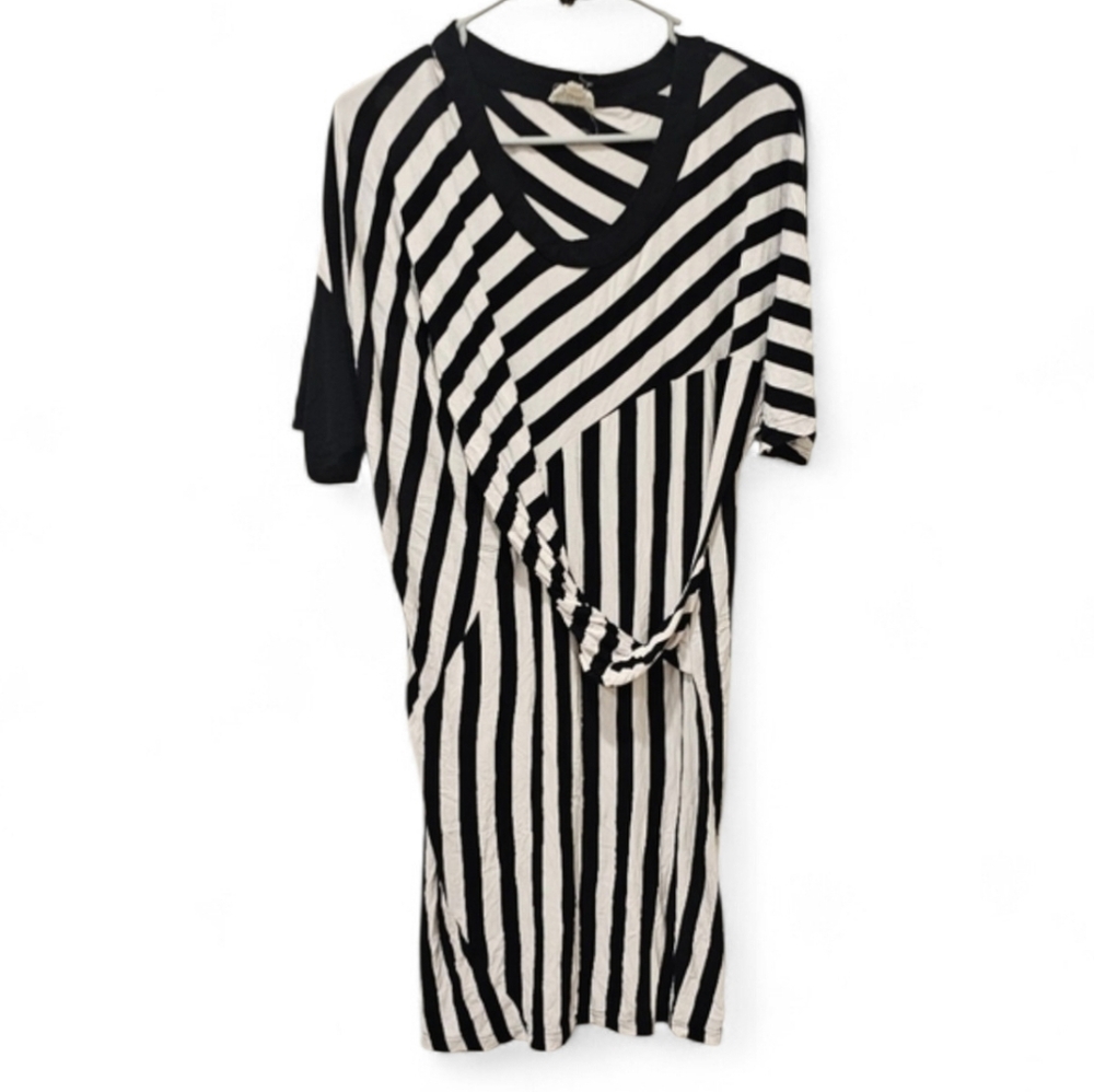 Asymmetrical Black and White Striped Dress